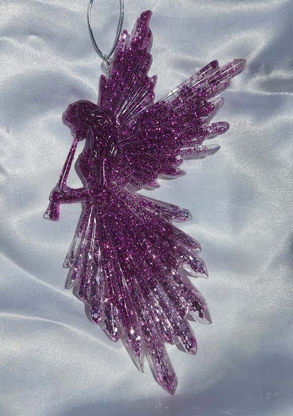 Colgante Angel Flauta violeta glitter