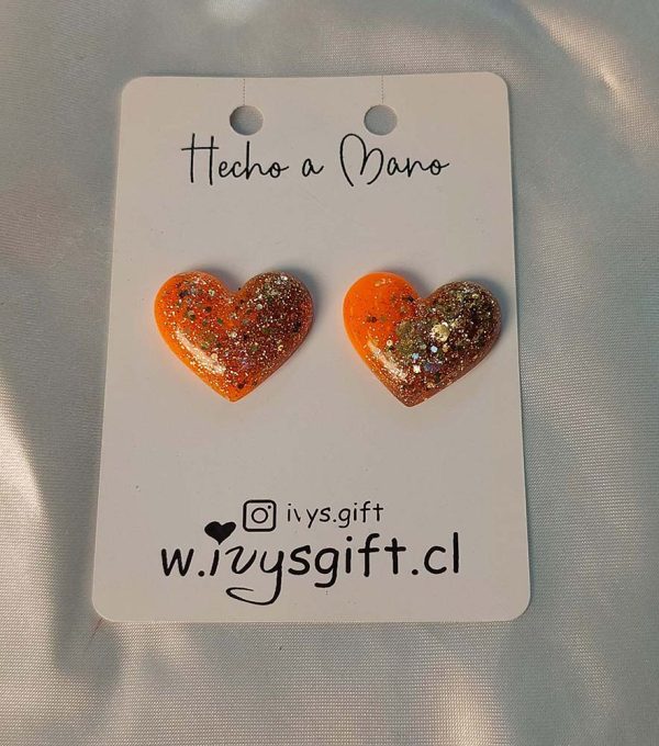 Aros Corazón Curvo dorado con anaranjado