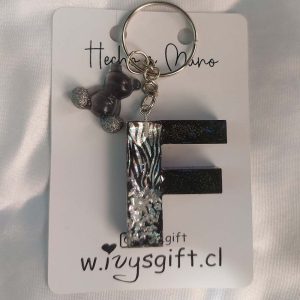 Llavero Letra F 12 Negro con Plata