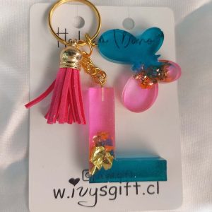 Llavero Letra L 14 Fuscia con azul traslucidos