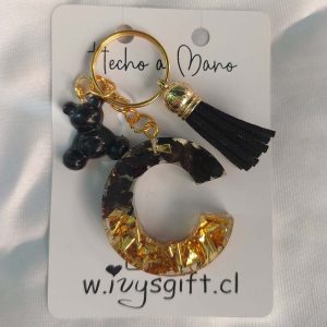 Llavero Letra C 4 Negro con brillo oro